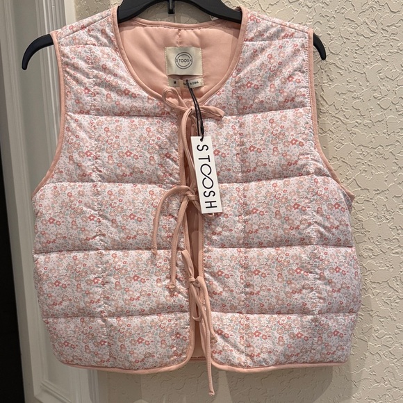 Stoosh Sweaters - Stoosh Light Pink Floral Puffer Vest